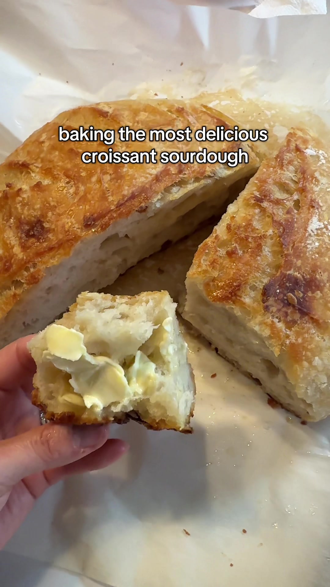 TikTok post by @chickmeout6 for Mueller Home. Caption reads: Didn’t think I could love bread even more 🍞🥐🤤....