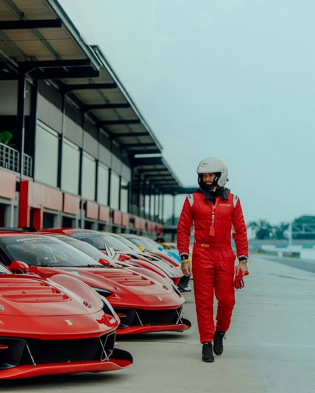 Instagram post by @jonnymitchell for Ferrari. Caption reads: [...] a midlife crisis) Thanks for having me....