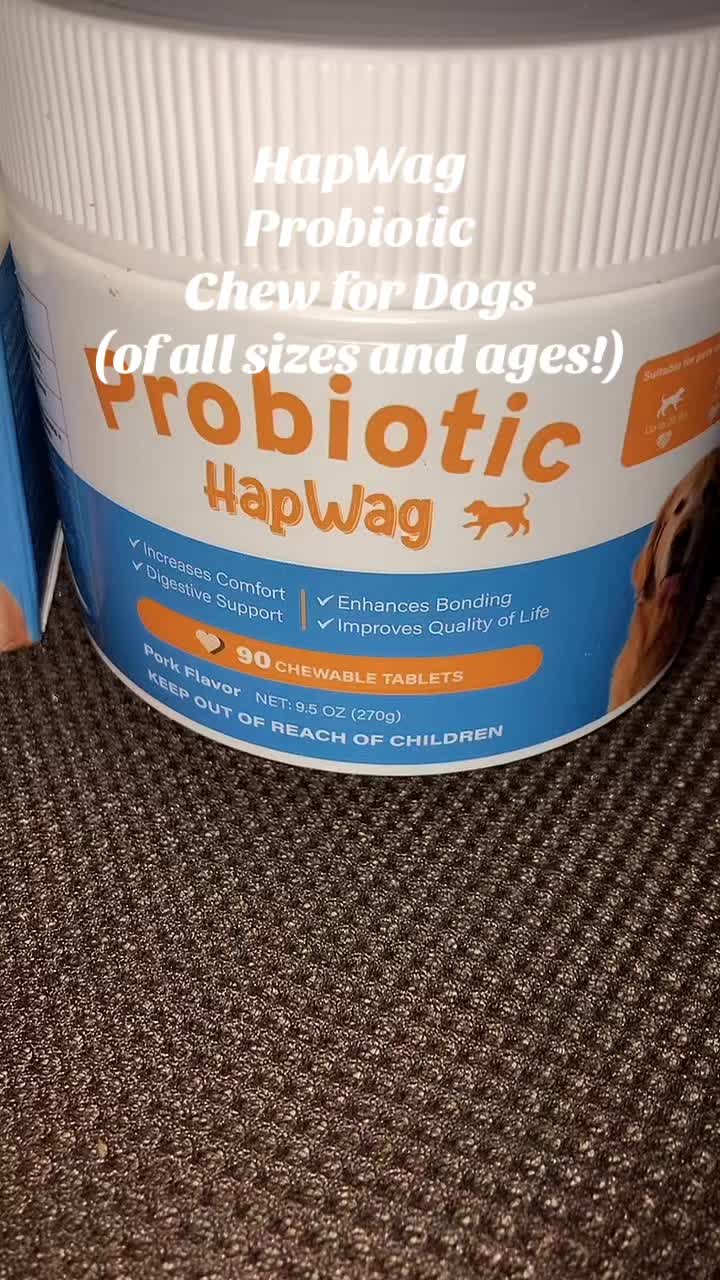 TikTok post by @ashleyreed822 for Hapwag Pets. Caption reads: @HAPWAG PETS probiotic chew for dogs in every....