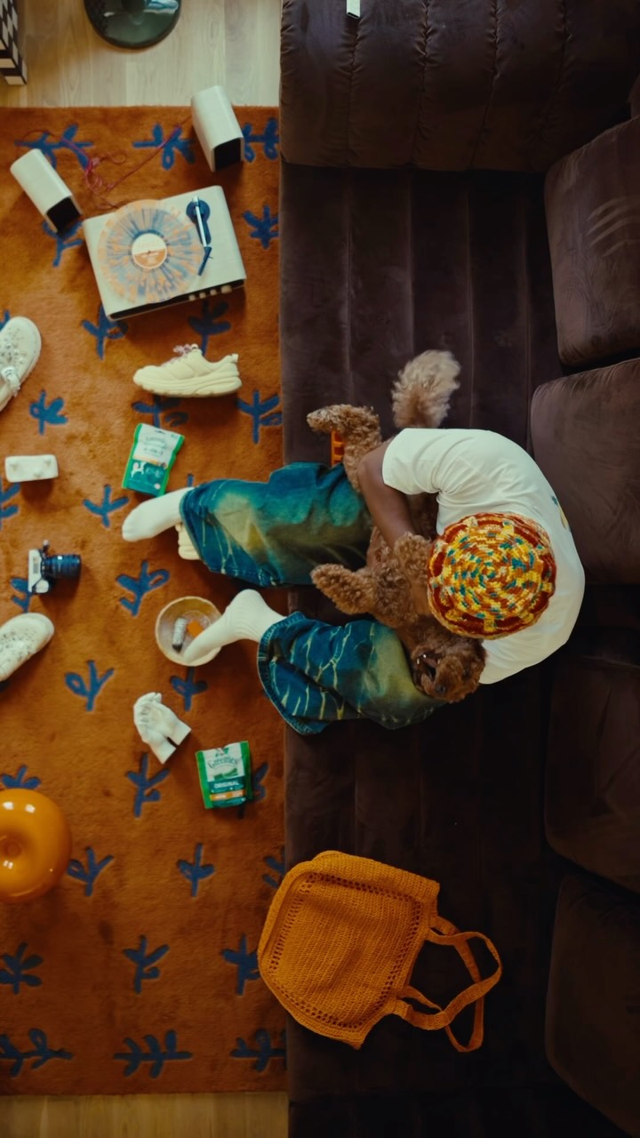 Instagram post by @tolutemi for Greenies. Caption reads: Kickin it with my boy and his favorite @greenies....