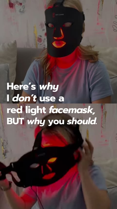 Instagram post by @natkringoudis for BON CHARGE. Caption reads: Here’s why I don’t use a red light face mask…
and....