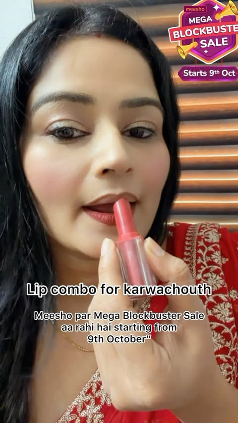 Instagram post by @makeupp_tadka for Meesho. Caption reads: [...] karwachouth under 250 #lipstick #makeup....