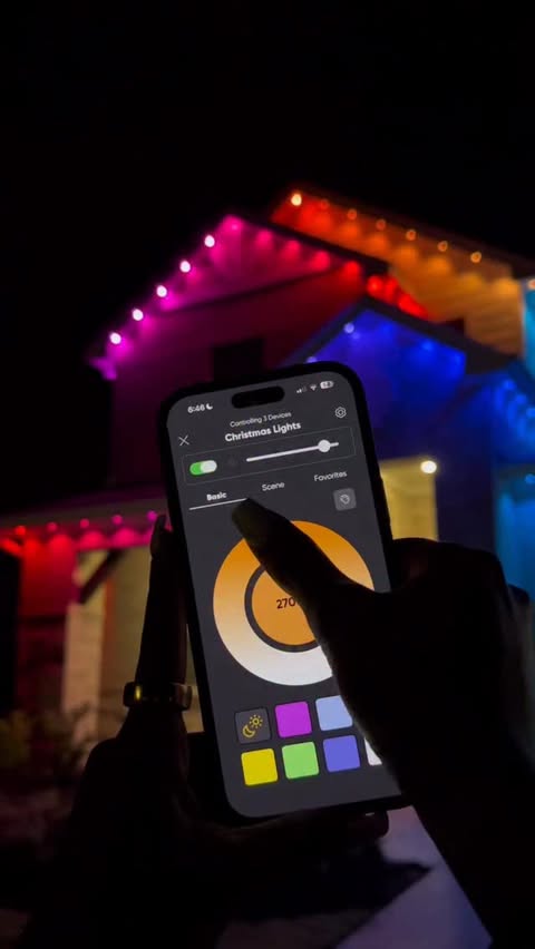 Instagram post by @morgsvstheworld for Nanoleaf. Caption reads: 🏡Morgan’s Home Makeover: Outdoor Lighting w/....