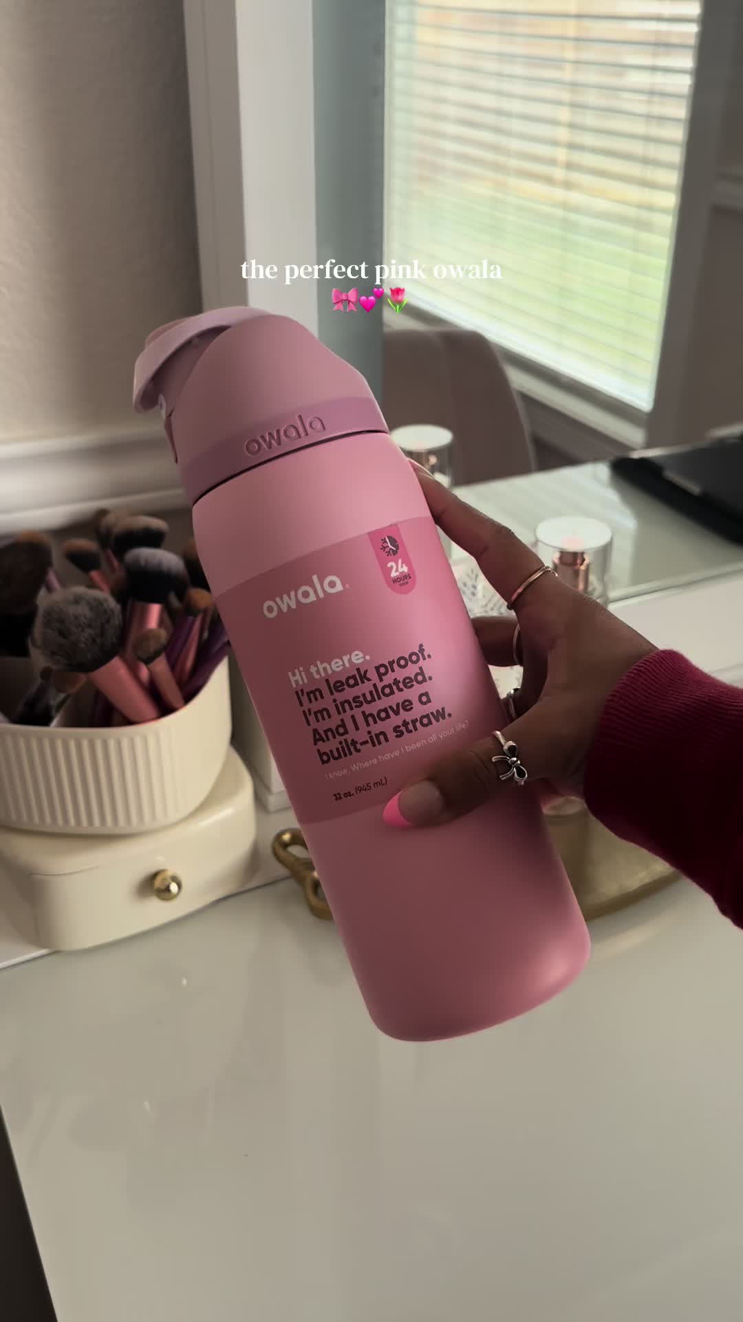 TikTok post by @melanyymelchorr for Owala. Caption reads: the perfect pink owala🎀@Owala #foryourpage....