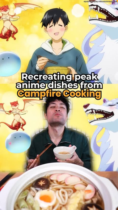 Instagram post by @kojimochi for Crunchyroll. Caption reads: [...] 3 Campfire Cooking Season 2 recipes!....