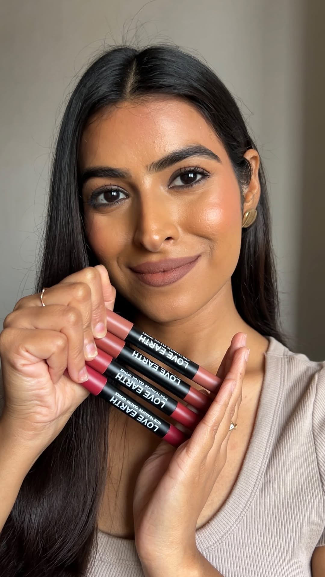 Instagram post by @makeupspacewithneha for LOVE EARTH. Caption reads: 4 celeb-inspired lipstick shades that slay on....