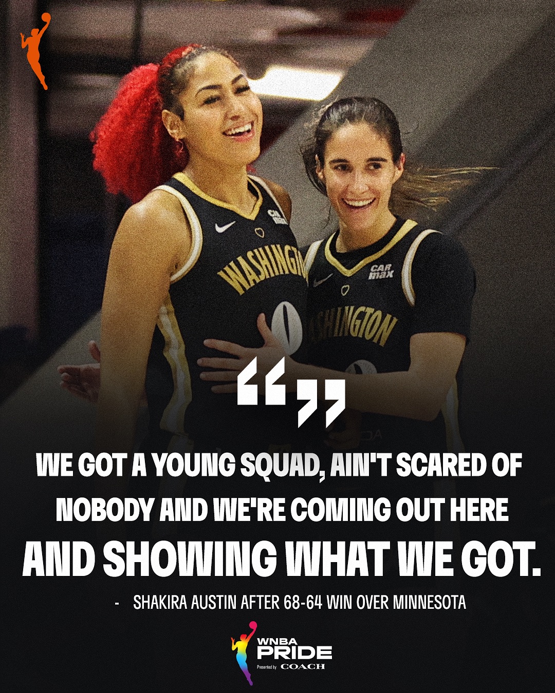 Instagram post by @washmystics for Coach. Caption reads: This young squad is makin’ a STATEMENT....