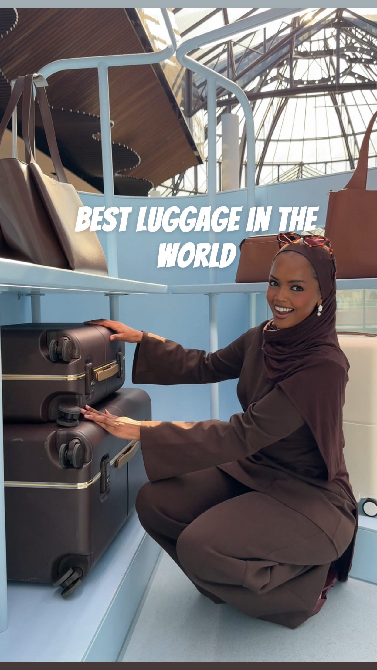Instagram post by @monakhalifaxo for July. Caption reads: @july World’s best luggage just got even [...].