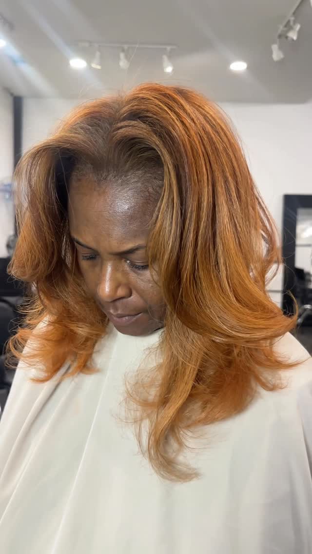 Instagram post by @dereqc for Wella Professionals. Caption reads: It was time to switch up her color for the fall....