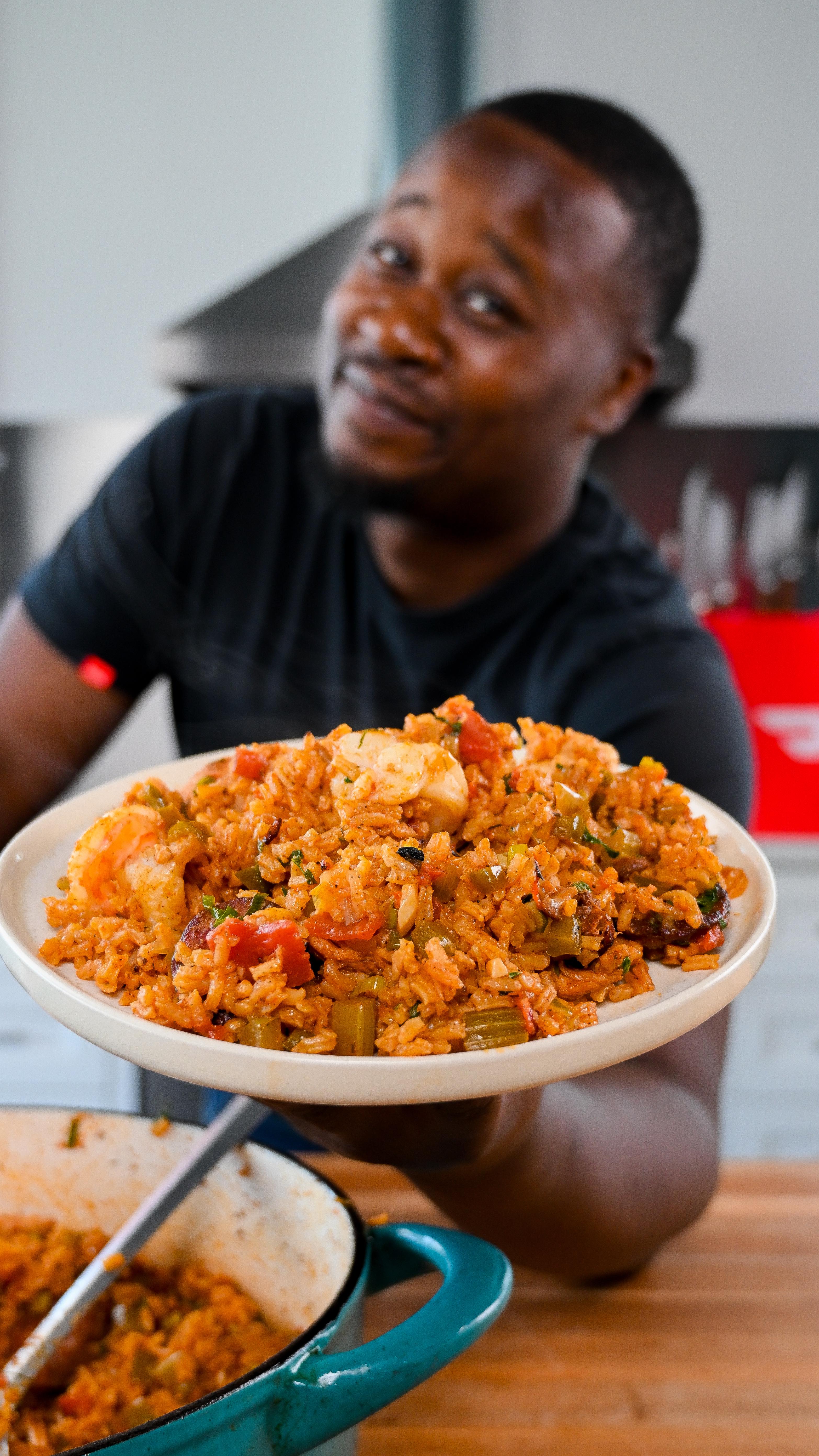 Instagram post by @chefdwightsmith for DoorDash. Caption reads: A big pot of Jambalaya hits every time.
Spicy,....