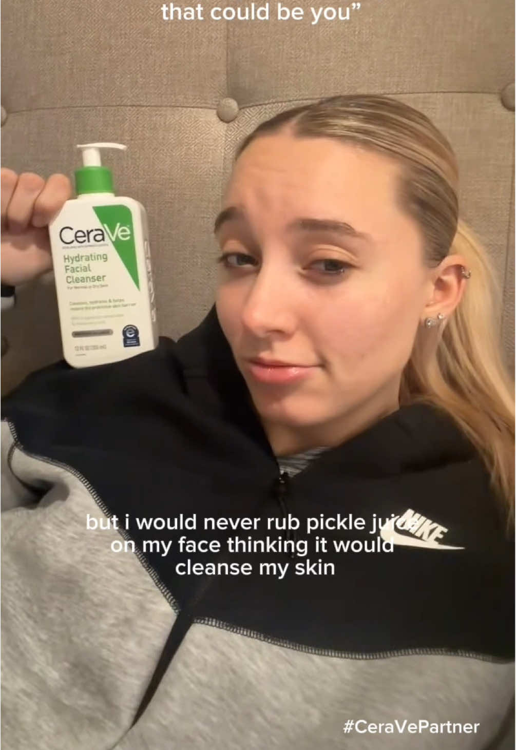 TikTok post by @paigebueckers for CeraVe. Caption reads: @KK Arnold is so easy to clown on @CeraVe....