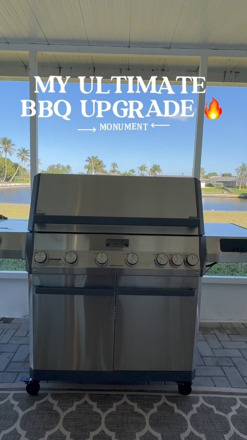 Instagram post by @life.as.eda for Monument Grills. Caption reads: My ultimate BBQ upgrade with the Monument Eminence....