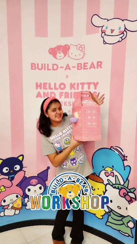 Instagram post by @therainbowfamilyfun for Sanrio. Caption reads: [...] #BuildABear #AmericanDream #sanriolove.
