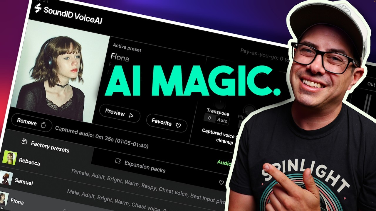 YouTube post by @spinlightstudios for Safari Pedals. Caption reads: I Tried SoundID VoiceAI… and It’s INSANE!.