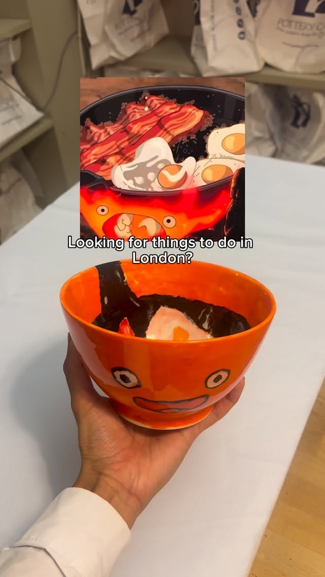 Instagram post by @jagglet for Pottery Café. Caption reads: 📍pottery café, fulham | things to do in london -....