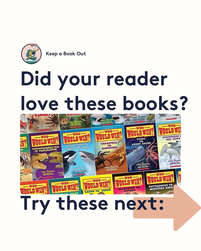 Instagram post by @keepabookout for Scholastic. Caption reads: Do you have a Who Would Win? fan at your house?....