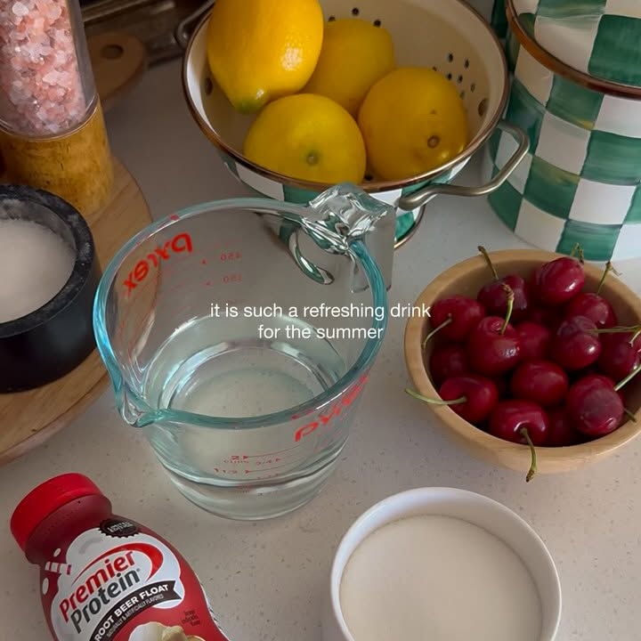 Instagram post by @beingsummershores for Premier Protein. Caption reads: #ad Cherry root beer dirty soda with....