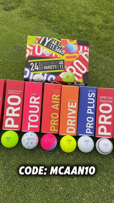 Instagram post by @michaelcaan for VICE GOLF. Caption reads: New @vicegolf variety pack! 24 balls and 8....