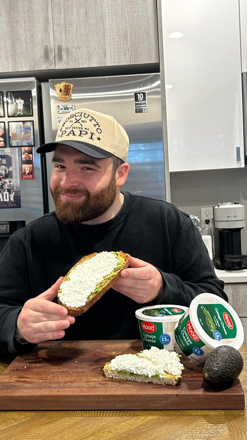 Instagram post by @theprosciuttopapi for Hood. Caption reads: Add an easy boost of protein to your breakfast!....