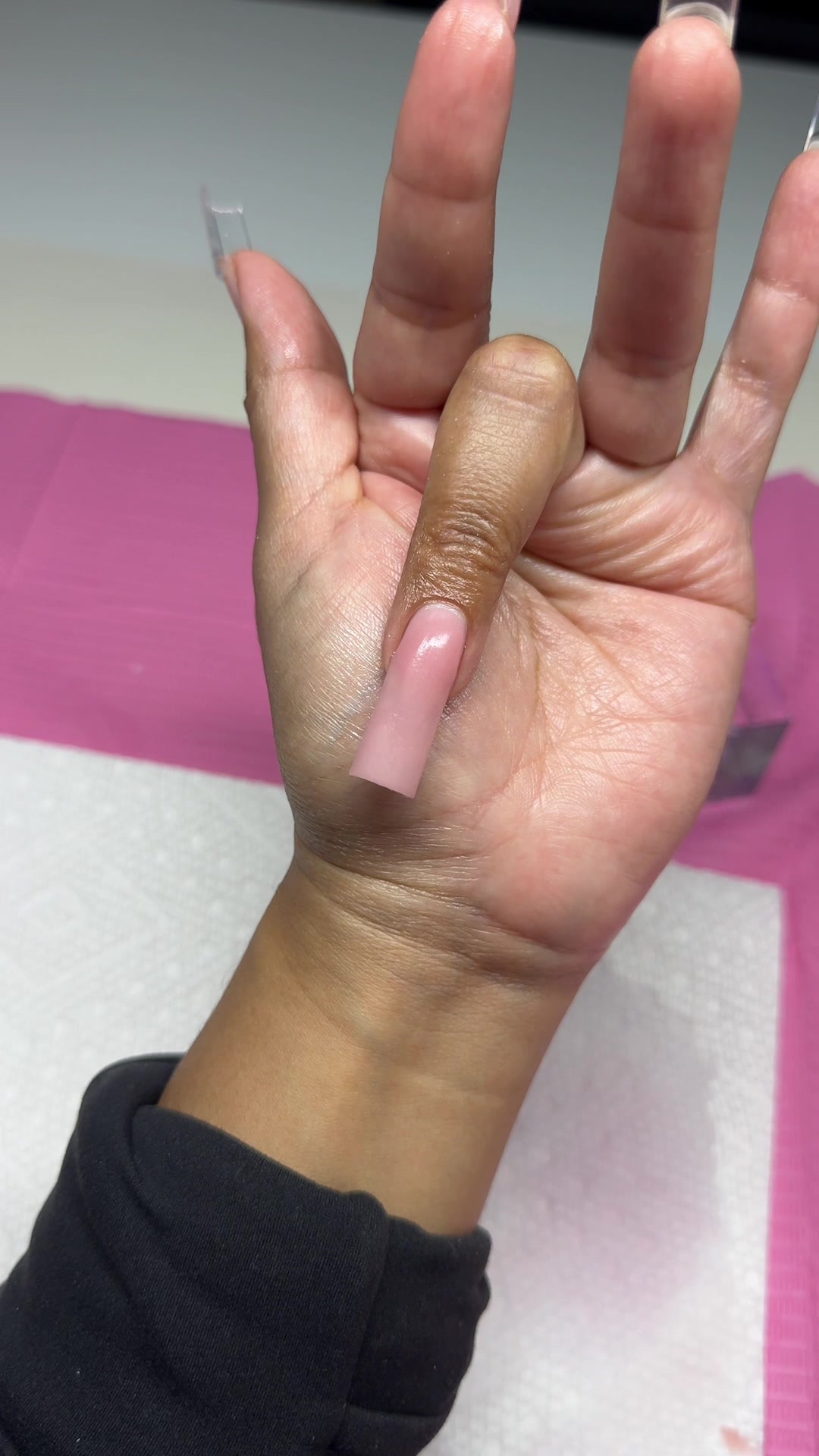 TikTok post by @karlasbeautybar777 for V Beauty Pure. Caption reads: [...] my acrylic application with me using....