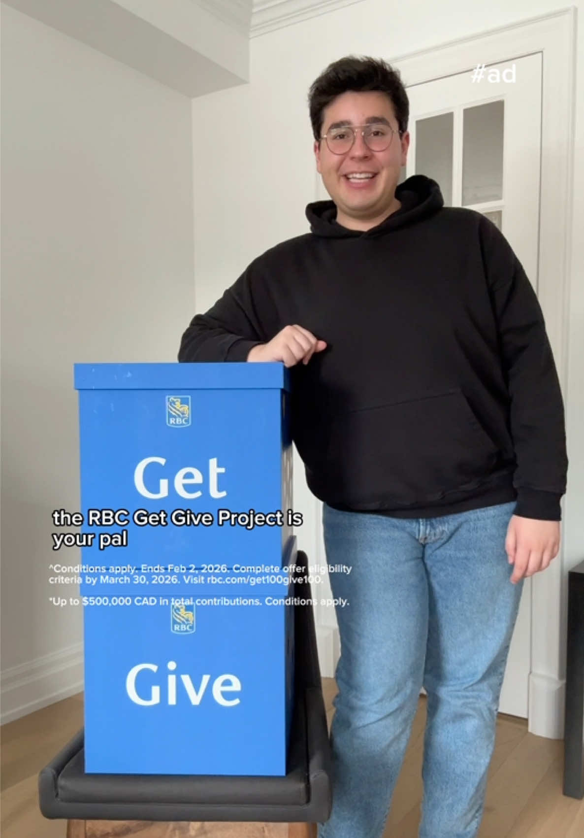 TikTok post by @snarkymarky for RBC. Caption reads: GET $100 and @RBC will GIVE $100 to charity.....