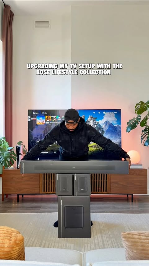 Instagram post by @justkobby for Bose. Caption reads: Upgrading my home theater with the @bose Lifestyle....