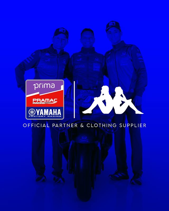 Instagram post by @pramacracing for Kappa. Caption reads: [...] Yamaha MotoGP is pleased to announce @kappa....