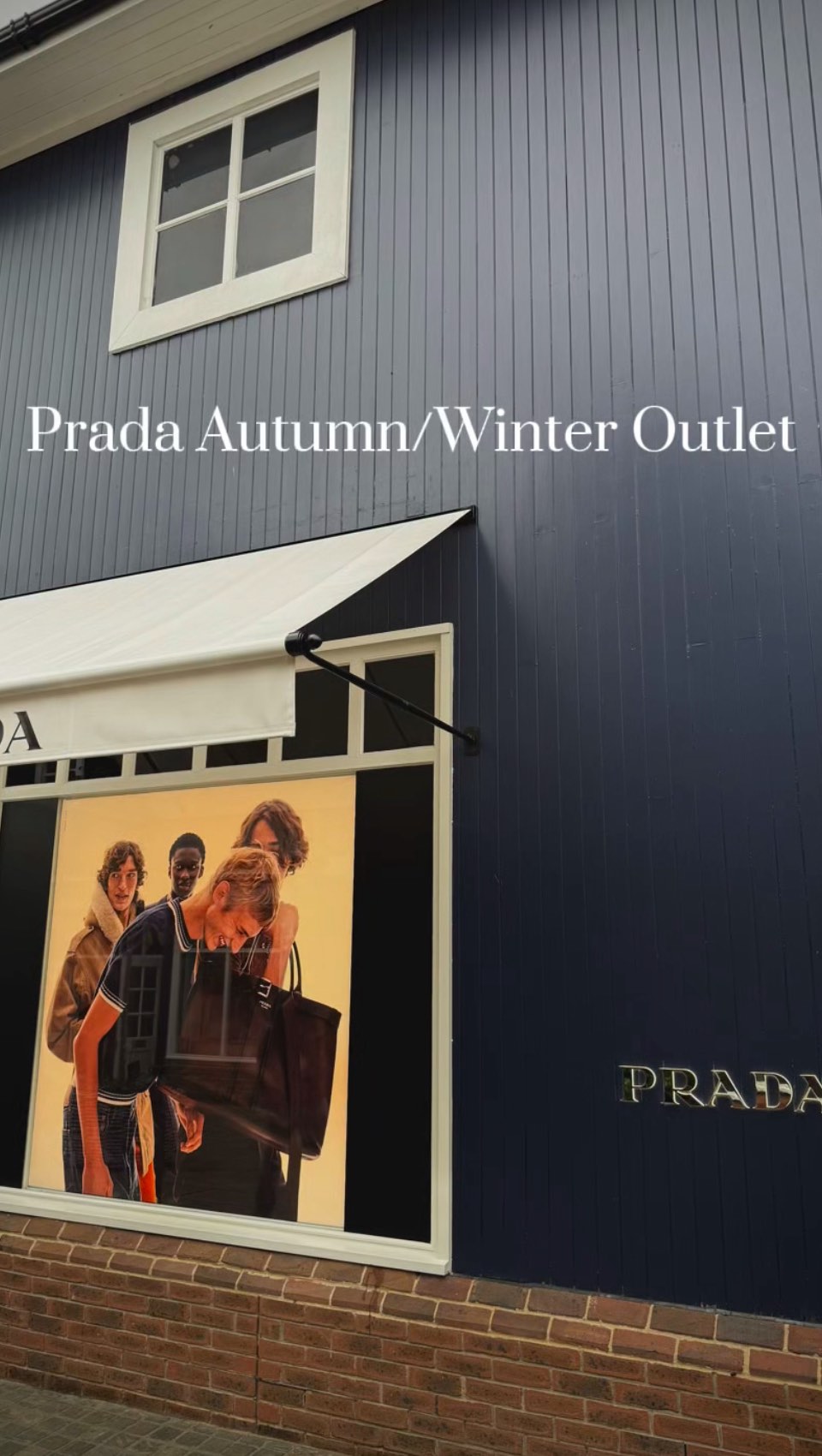 Instagram post by @twoblueberrymuffins for Bicester Village. Caption reads: [...] autumn/winter in 1minute! @prada....