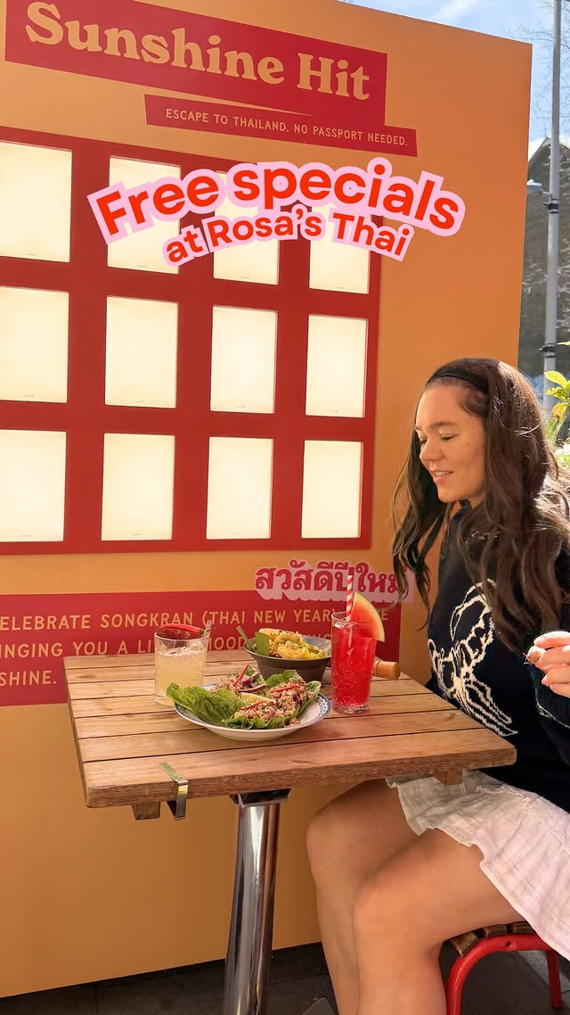 Instagram post by @popupslondon for Rosa's Thai. Caption reads: 🌞 Book the “Sunshine Hit” table at @rosasthai for....