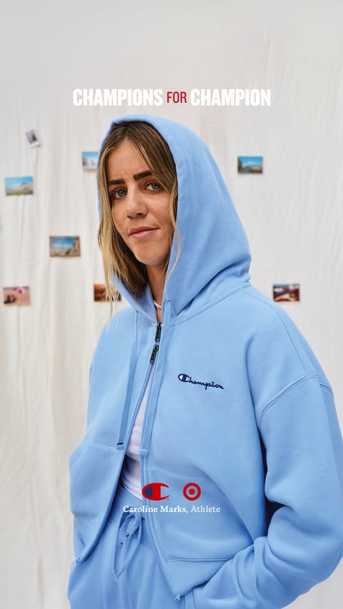 Instagram post by @caroline_markss for Champion. Caption reads: Champions for Champion A New Class of [...].