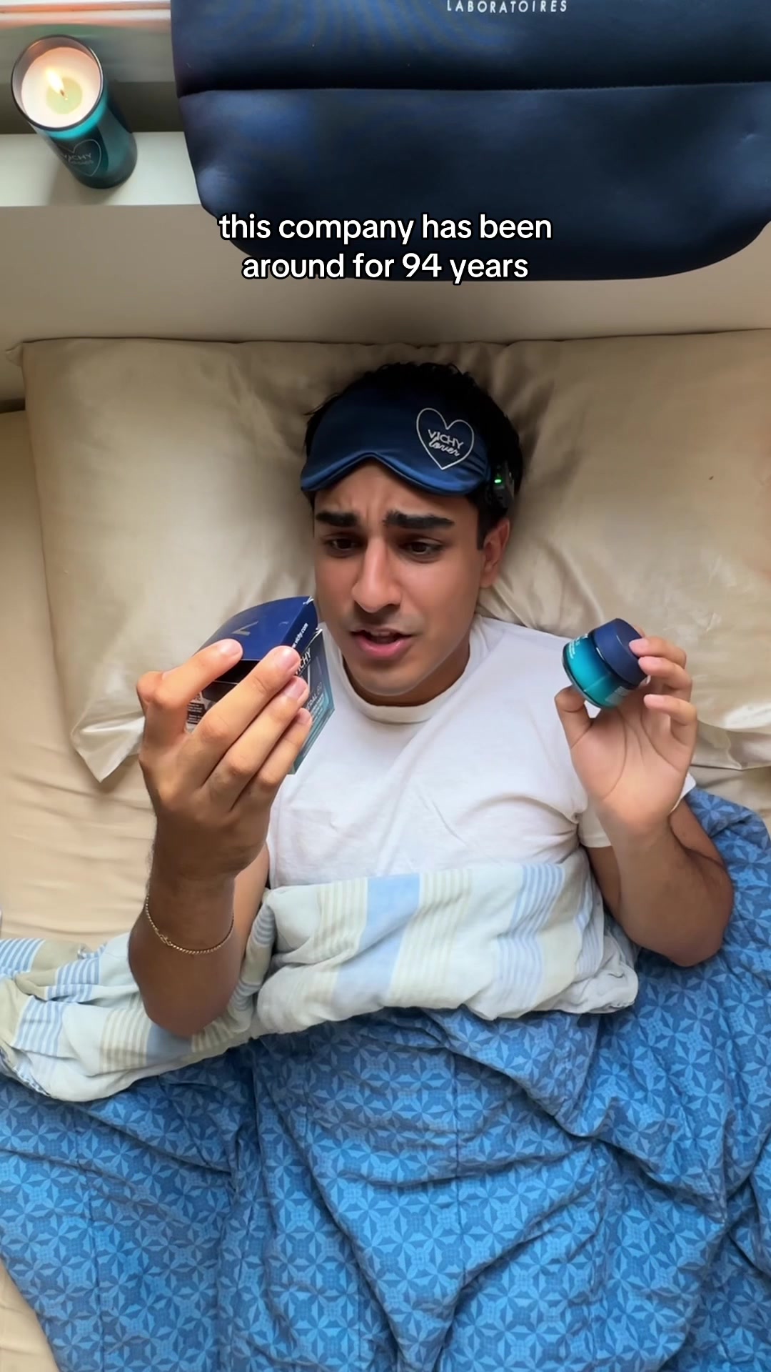 TikTok post by @thisguyabdullah for Vichy Laboratoires. Caption reads: literally glowing in my sleep @Vichy Laboratoires....