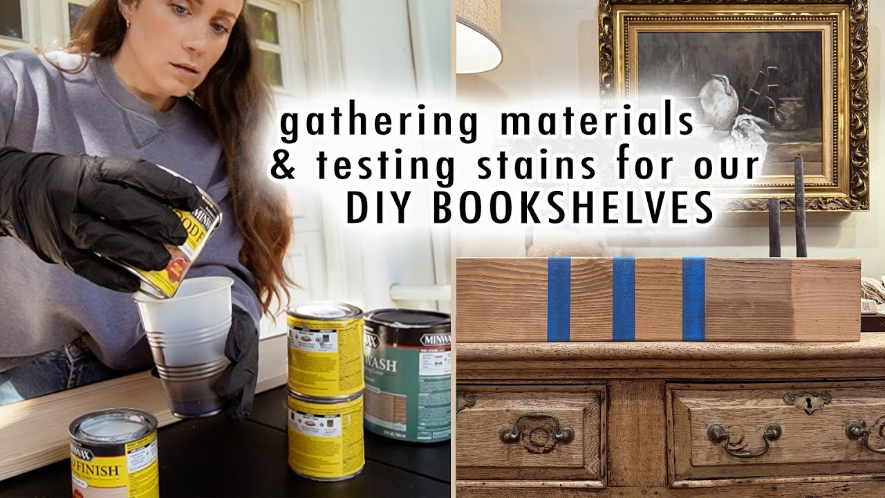 YouTube post by @xomacennavlogs for KiwiCo. Caption reads: gathering materials & testing stain for our DIY....