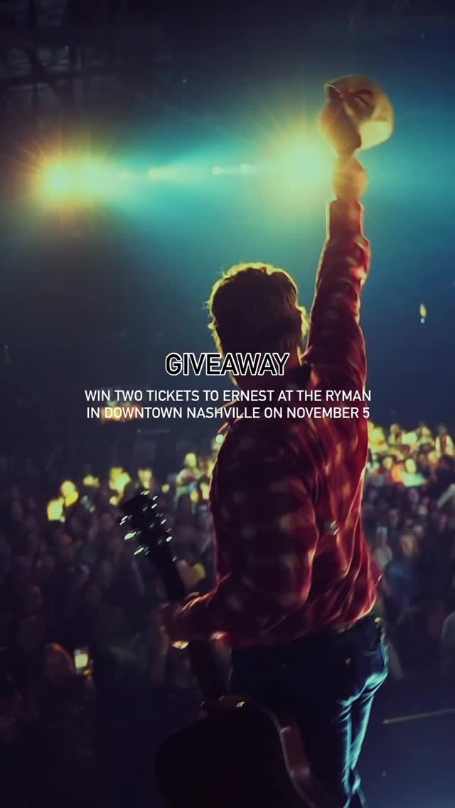 Instagram post by @nashvilleauthority for Ryman. Caption reads: GIVEAWAY: Turn up the music. 🎶 @ernest is....