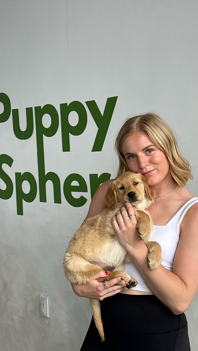 Instagram post by @malenehold for Puppysphere. Caption reads: Still not over our puppy yoga session 🐶

#ad....