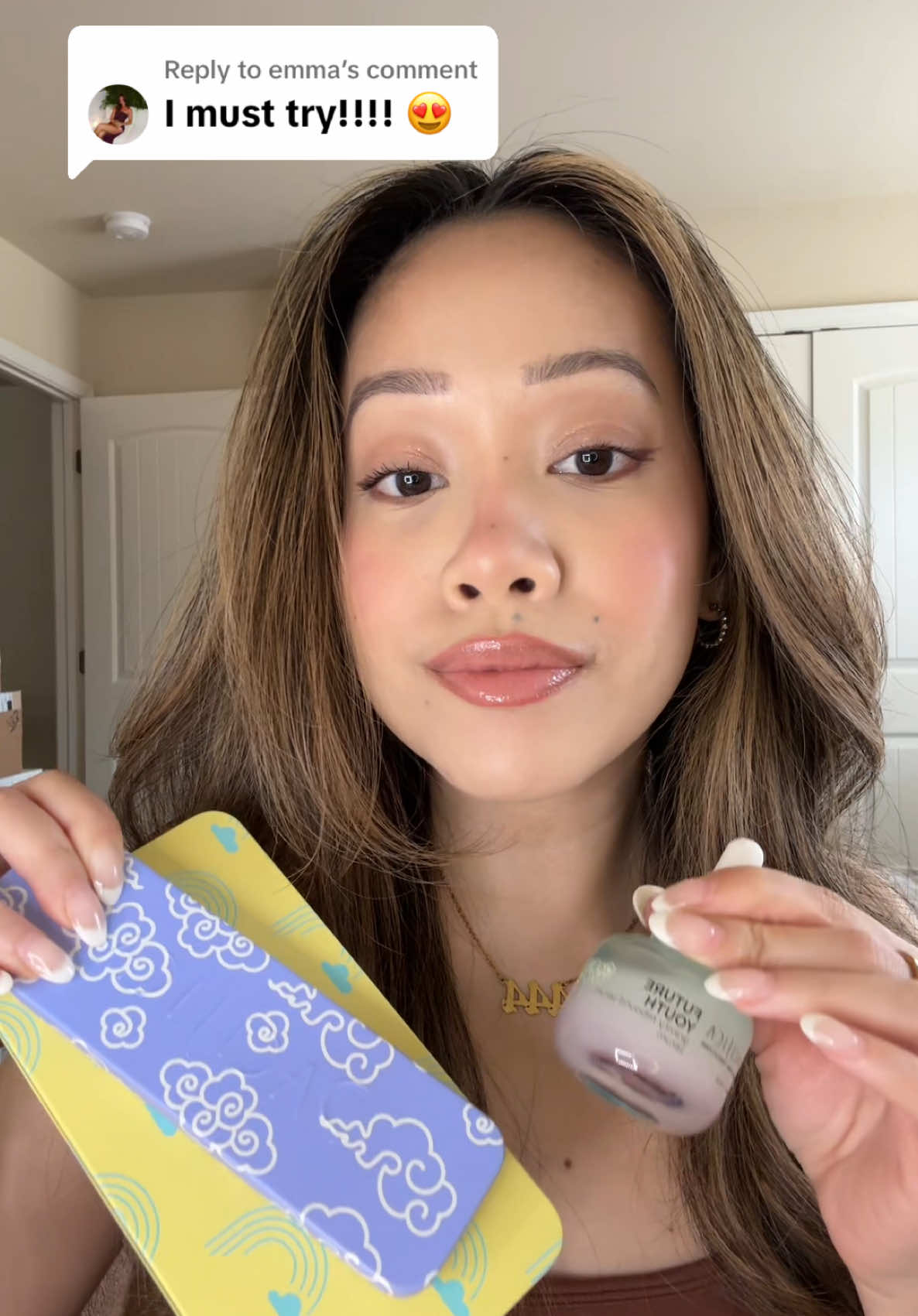 TikTok post by @justina.phom for Pacifica Beauty. Caption reads: [...] but make it cute 🤩💜 @pacificabeauty ....