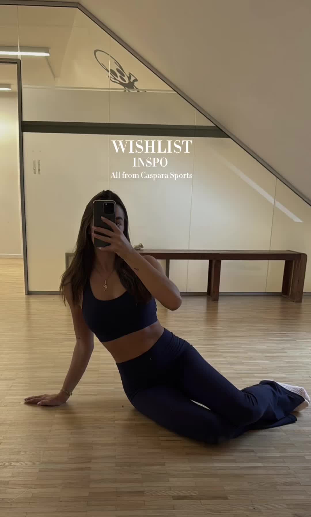 TikTok post by @claraluckow for Caspara Sports. Caption reads: @CASPARA !!🥹🩵 #wishlist #inspooutfit #caspara.