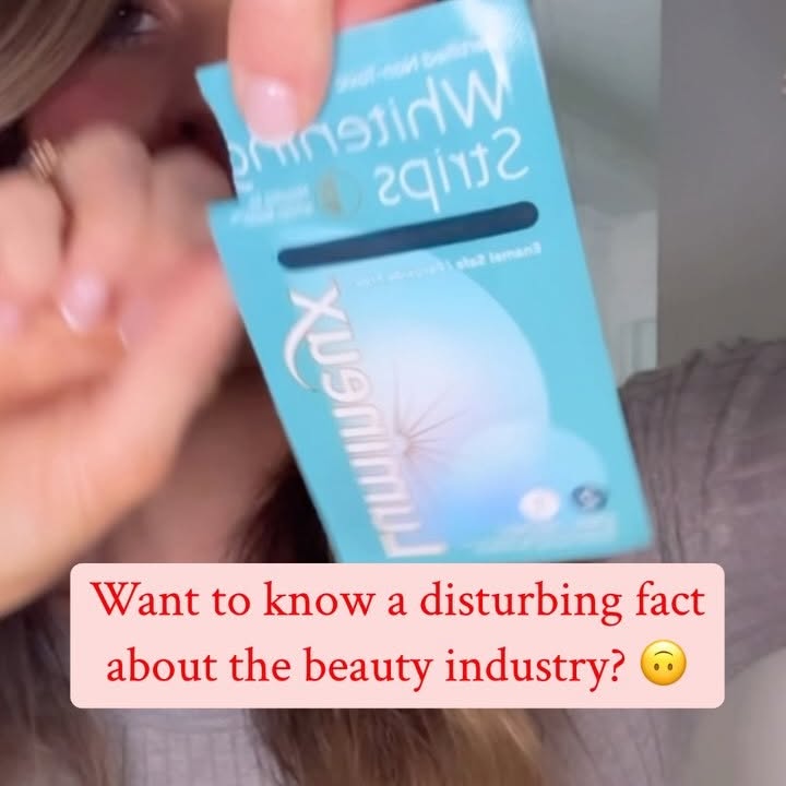 Instagram post by @thecozyhomestead for Lumineux by Oral Essentials. Caption reads: These are truly the only teeth whitening strips I....