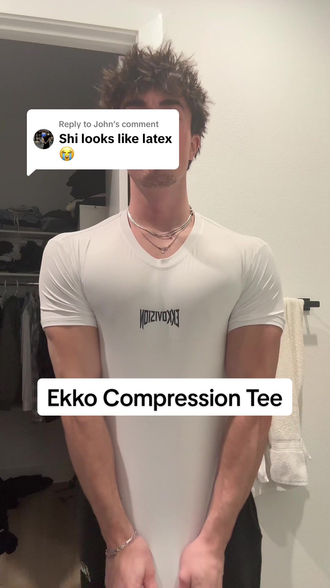 TikTok post by @teddytobin for Ekkovision. Caption reads: [...] in these #teeshirt #compressionshirt....