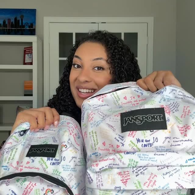 Instagram post by @alexjeannnn for JanSport. Caption reads: #JanSportPartner As a student athlete, that....