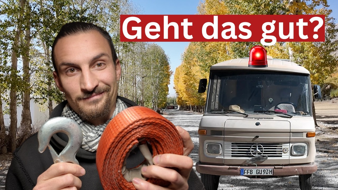 YouTube post by @muchogustl for SNOCKS. Caption reads: Gustl Towing Service in Tajikistan 🇹🇯😄.