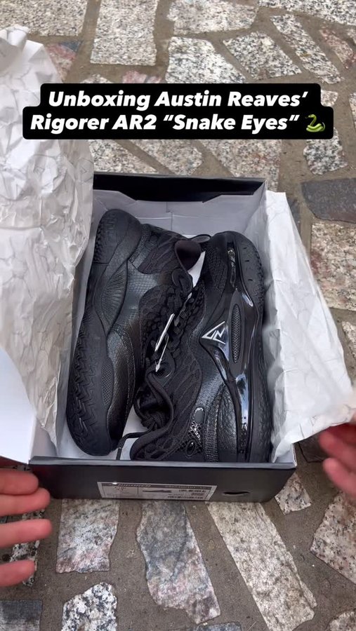 Instagram post by @insanesneaker for Rigorer. Caption reads: Unboxing Austin Reaves’ @Rigorer.Basketball AR2....