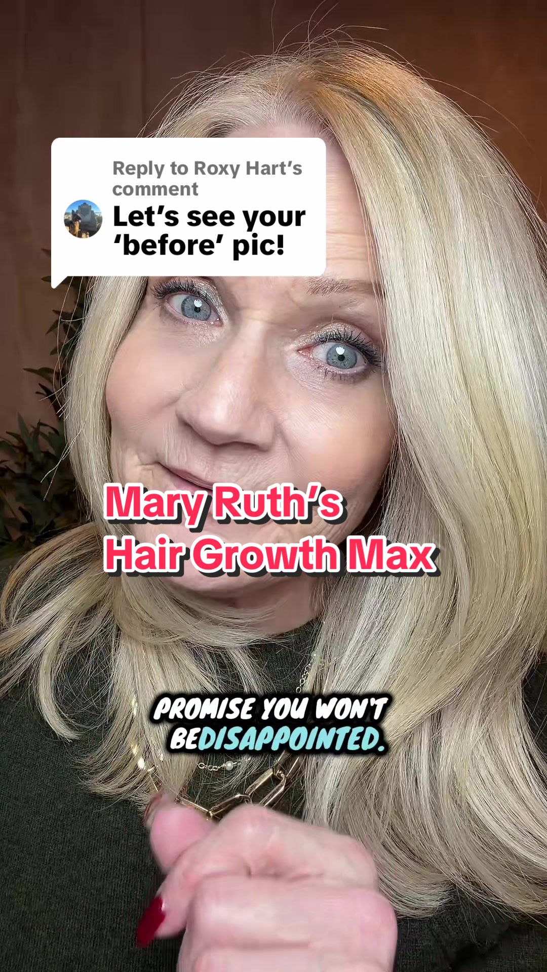 TikTok post by @kelliecreates for MaryRuth Organics. Caption reads: Replying to @Roxy Hart My hair didn’t just thin.....