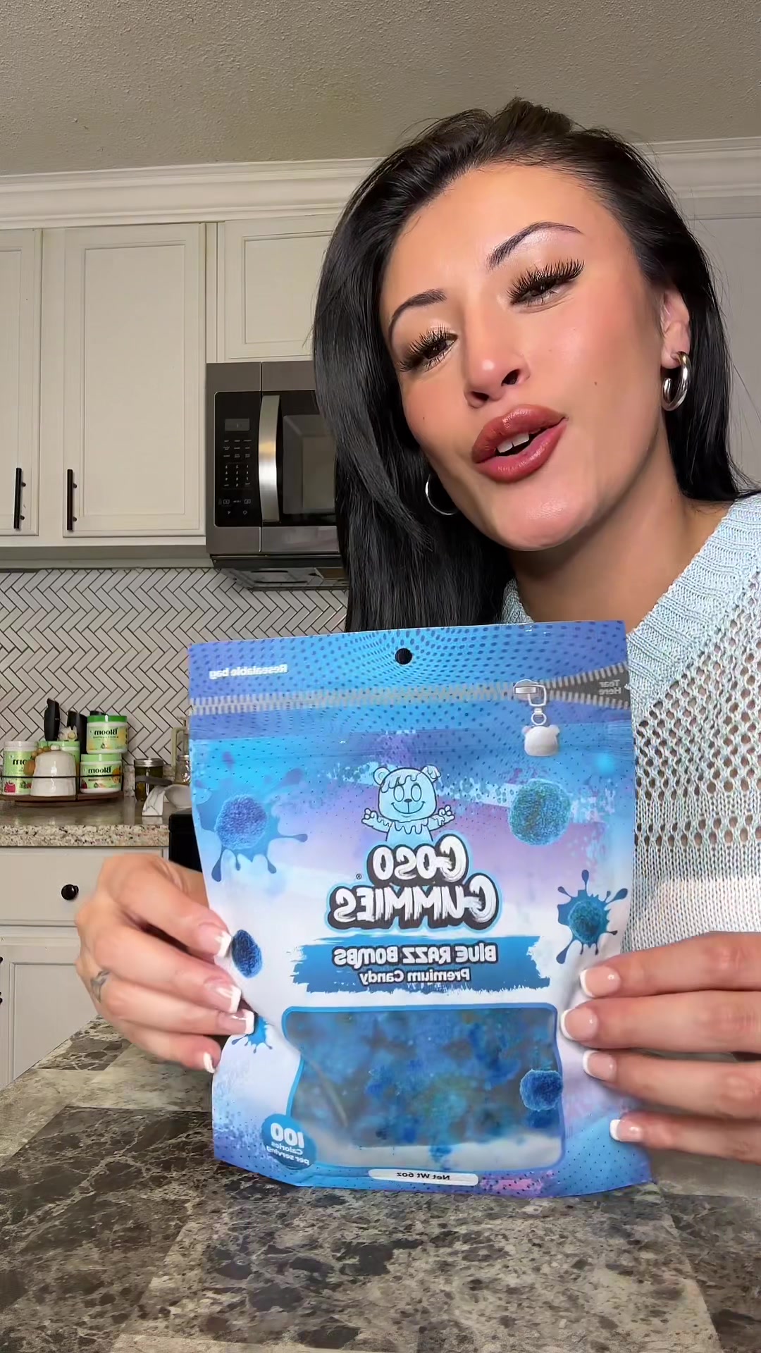TikTok post by @_tipsytina for Goso Gummies. Caption reads: @Goso Gummies 💙 #fyp #gosogummies #productreview....