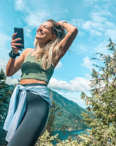 Instagram post by @biancasoffer for Belkin. Caption reads: Truly the happiest when outdoors ☺️🌳🍃🍂👣 Does....
