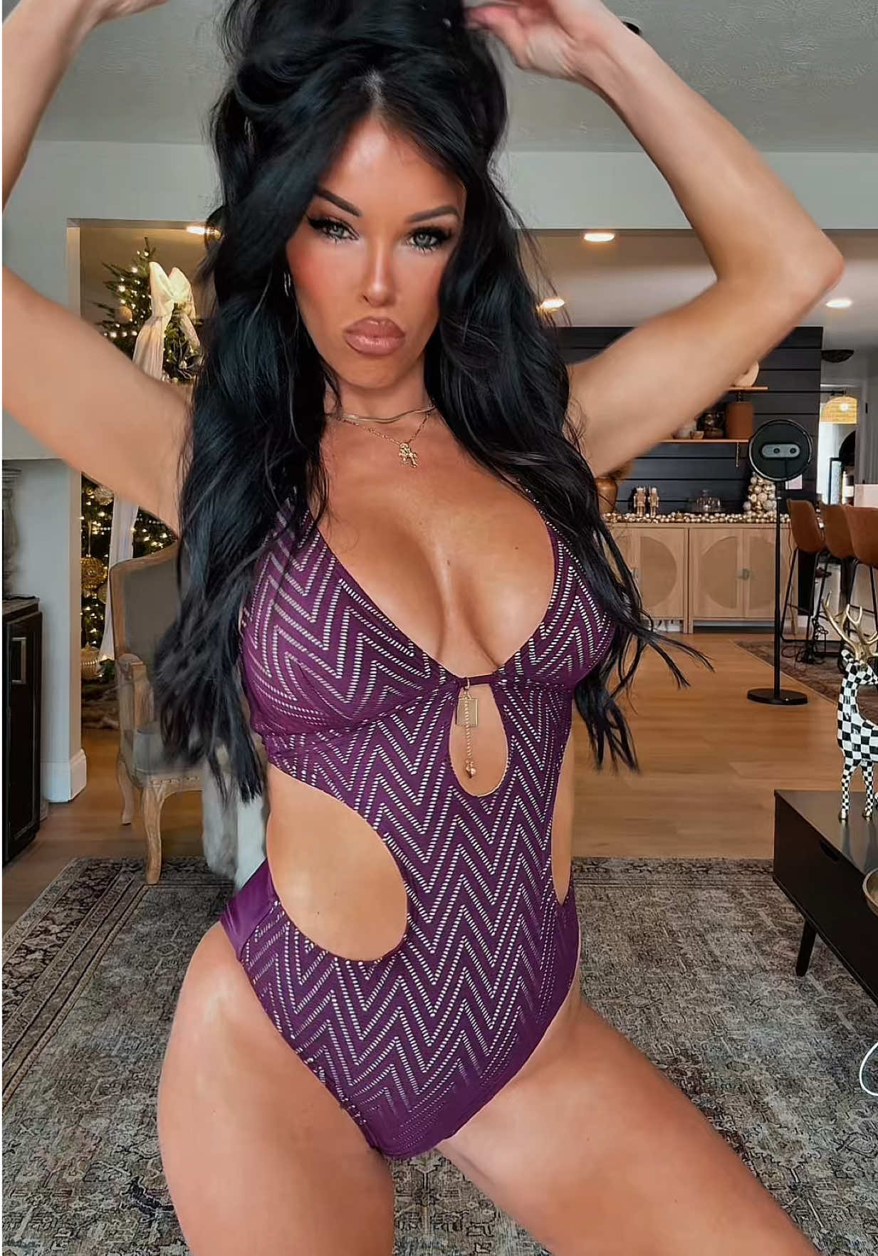 TikTok post by @followthepattersons for Cupshe. Caption reads: [...] chevron print swimsuit by@cupshe_official is....