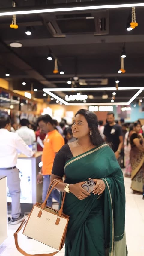 Instagram post by @kannan.aishwarya_official for Poorvika. Caption reads: [...] EMI options! 🤩 📍 Walk in today at Poorvika....