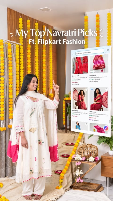 Instagram post by @aarti_rajput_ for Flipkart Fashion. Caption reads: [...] are my top Navratri picks, all from Flipkart....