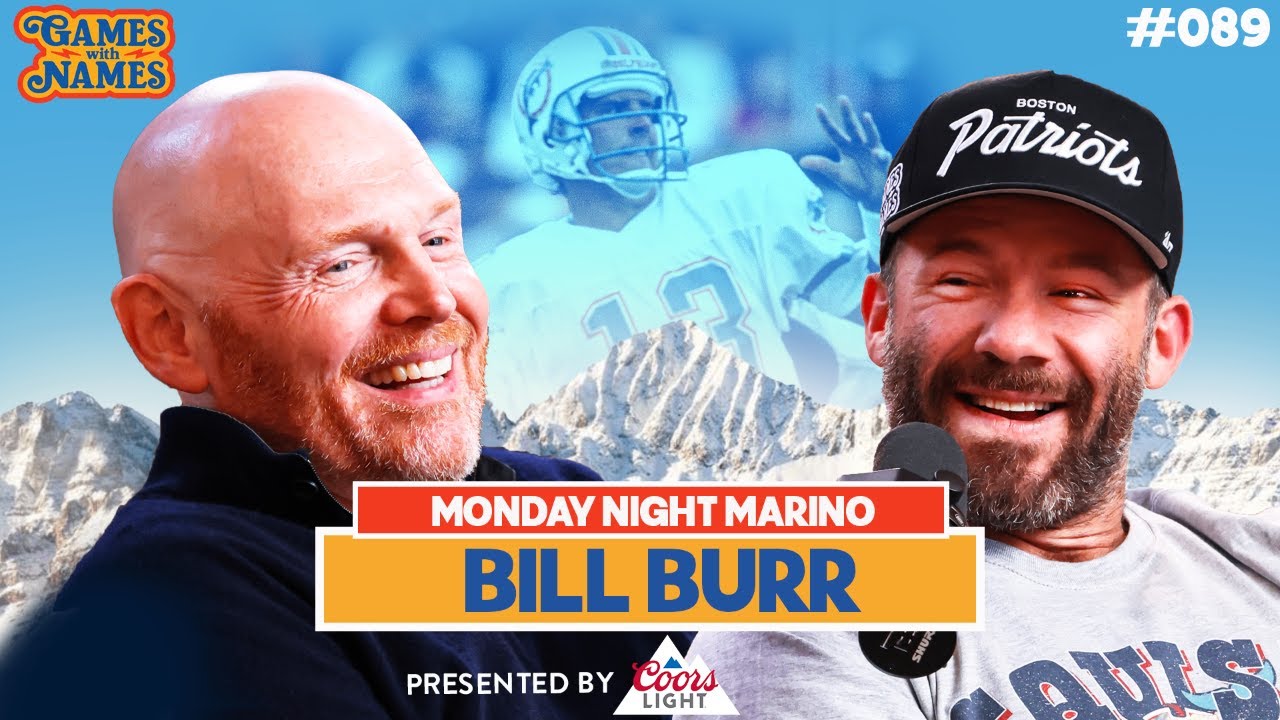 YouTube post by @gameswithnames for Coors Light. Caption reads: Bill Burr Rants About Boston Legends, Sports....