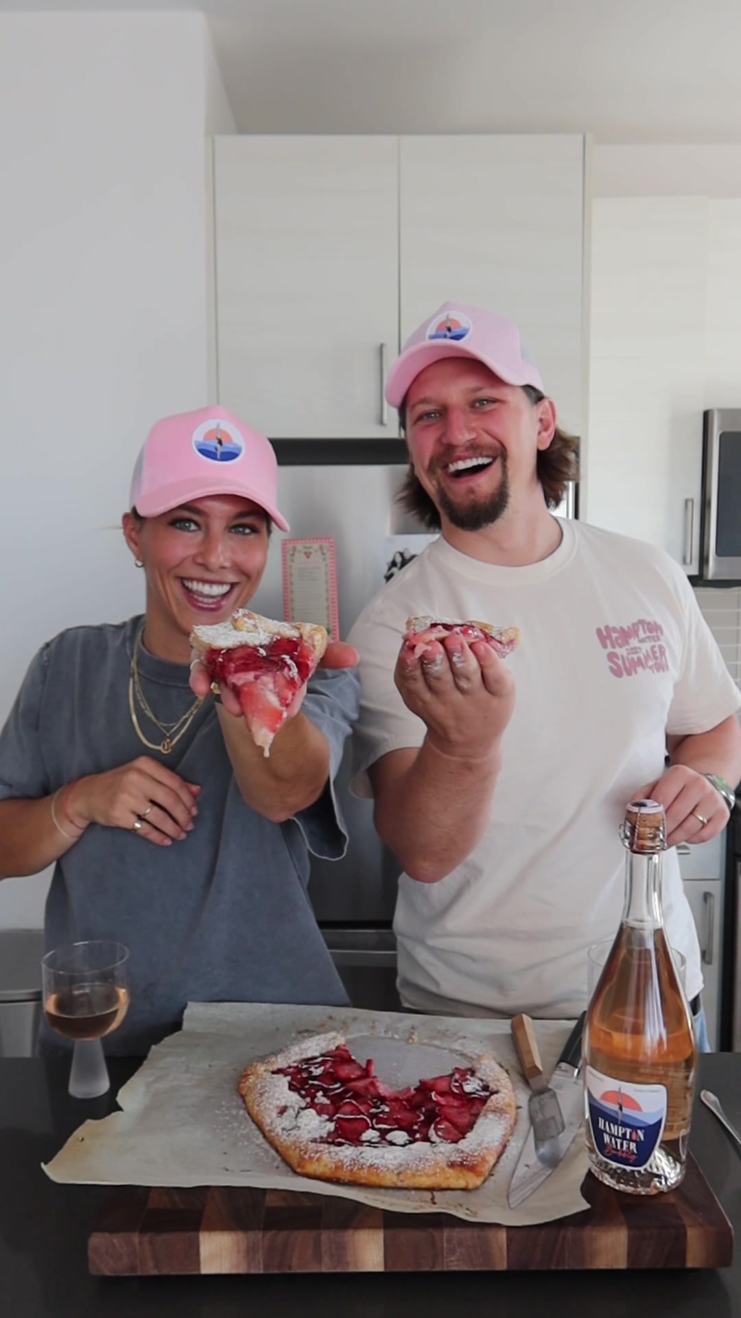 TikTok post by @lamb_chop97 for Hampton Water Wine. Caption reads: strawberry & ricotta galette 🍓🍾 served up with....