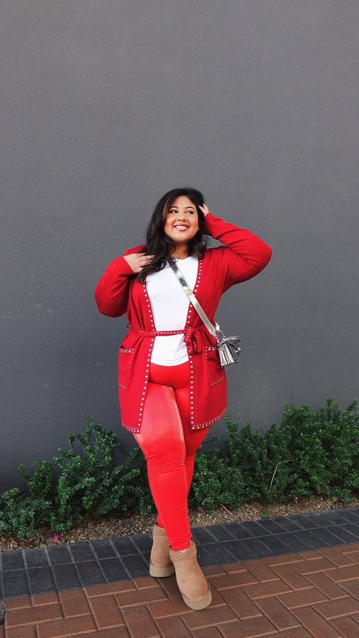 Instagram post by @callherkarenbby for Ashley Stewart. Caption reads: #AD @byashleystewart has me in the holiday....